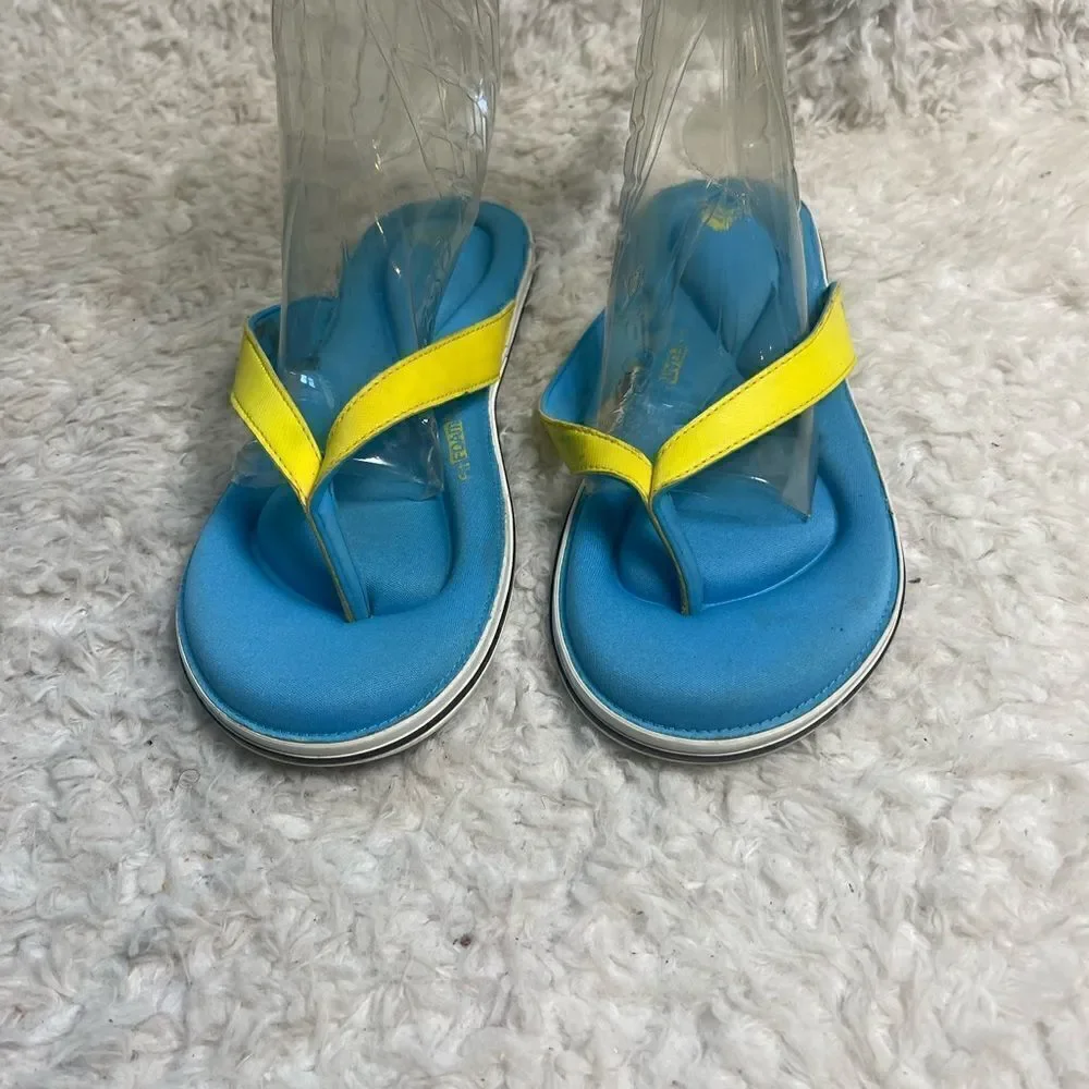 Adidas Womens FitFoam Soft Comfort Footbed Blue & yellow Thong Sandals SZ9